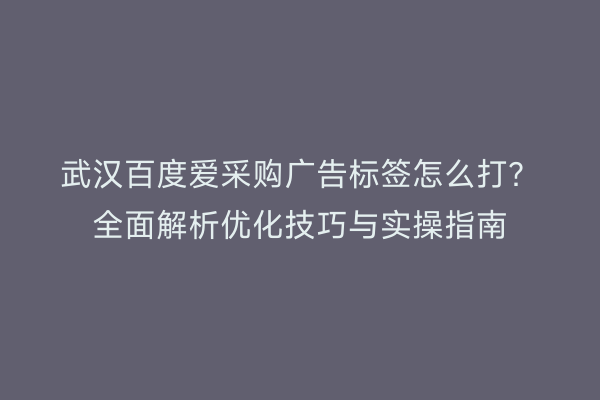 武汉百度爱采购广告标签怎么打？全面解析优化技巧与实操指南