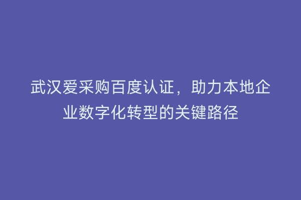 武汉爱采购百度认证，助力本地企业数字化转型的关键路径