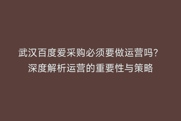 武汉百度爱采购必须要做运营吗？深度解析运营的重要性与策略