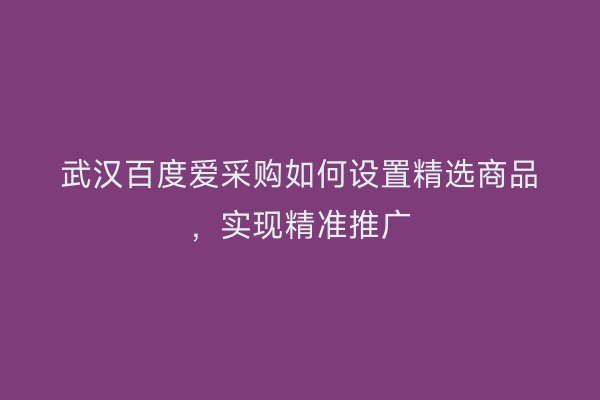 武汉百度爱采购如何设置精选商品，实现精准推广