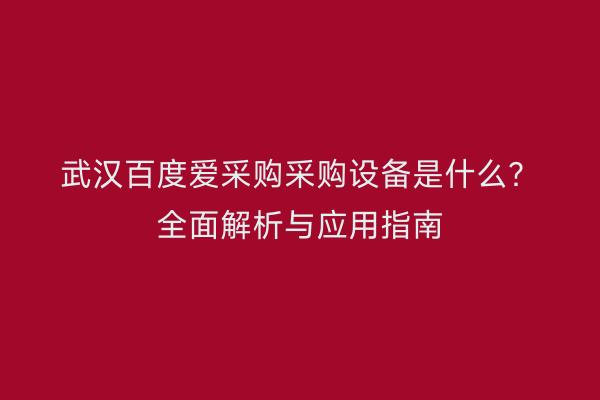 武汉百度爱采购采购设备是什么？全面解析与应用指南