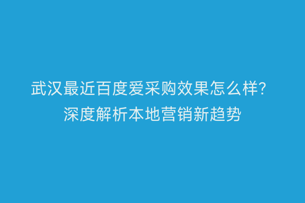 武汉最近百度爱采购效果怎么样？深度解析本地营销新趋势