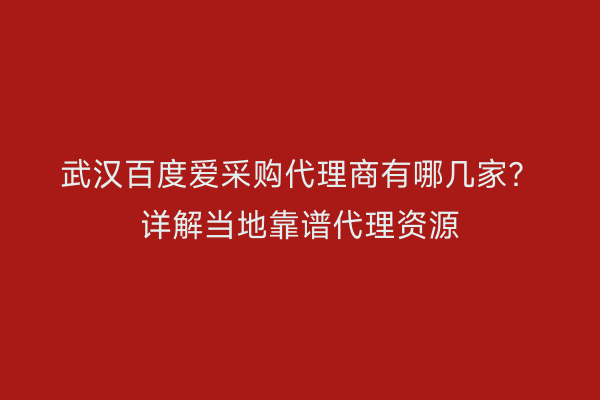武汉百度爱采购代理商有哪几家？详解当地靠谱代理资源