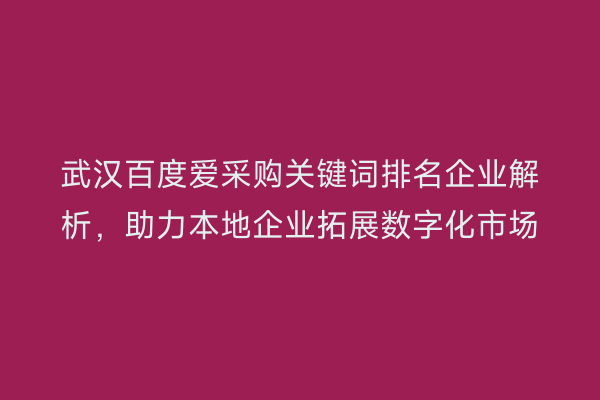 武汉百度爱采购关键词排名企业解析，助力本地企业拓展数字化市场
