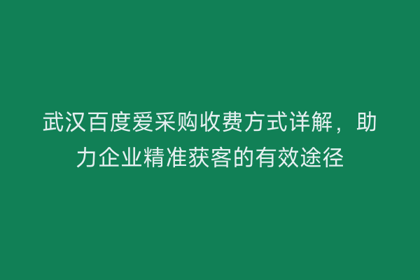 武汉百度爱采购收费方式详解，助力企业精准获客的有效途径