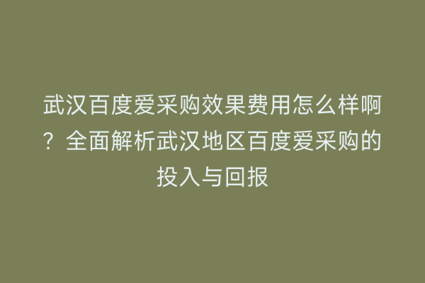 武汉百度爱采购效果费用怎么样啊？全面解析武汉地区百度爱采购的投入与回报