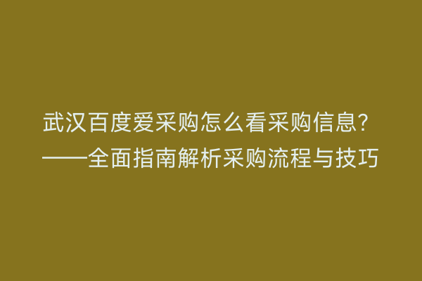武汉百度爱采购怎么看采购信息？——全面指南解析采购流程与技巧