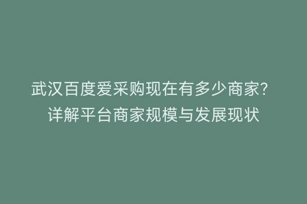 武汉百度爱采购现在有多少商家？详解平台商家规模与发展现状