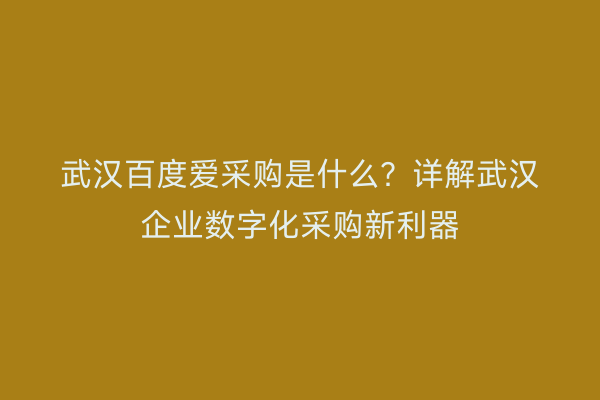 武汉百度爱采购是什么？详解武汉企业数字化采购新利器
