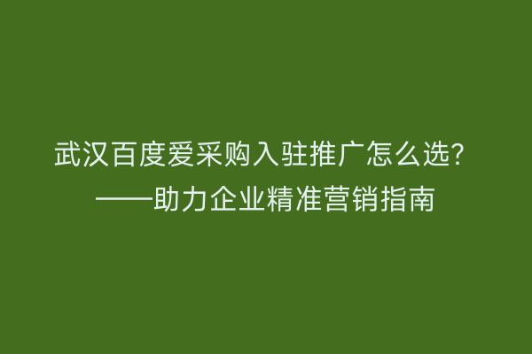 武汉百度爱采购入驻推广怎么选？——助力企业精准营销指南