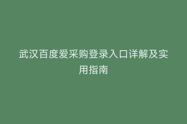 武汉百度爱采购登录入口详解及实用指南