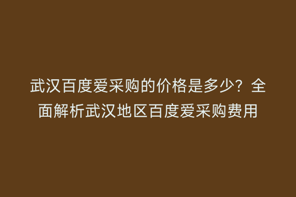 武汉百度爱采购的价格是多少？全面解析武汉地区百度爱采购费用