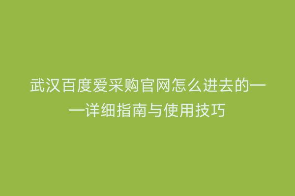 武汉百度爱采购官网怎么进去的——详细指南与使用技巧