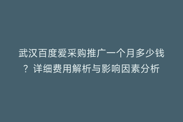 武汉百度爱采购推广一个月多少钱？详细费用解析与影响因素分析