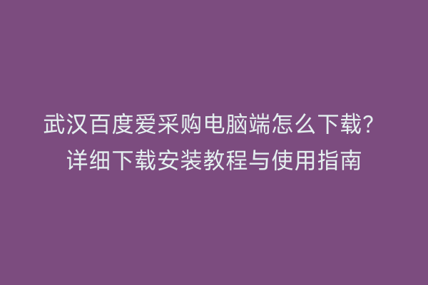 武汉百度爱采购电脑端怎么下载？详细下载安装教程与使用指南
