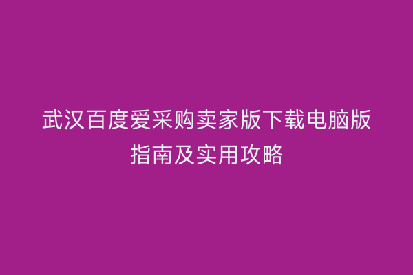 武汉百度爱采购卖家版下载电脑版指南及实用攻略