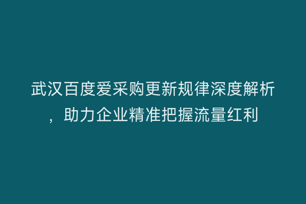 武汉百度爱采购更新规律深度解析，助力企业精准把握流量红利