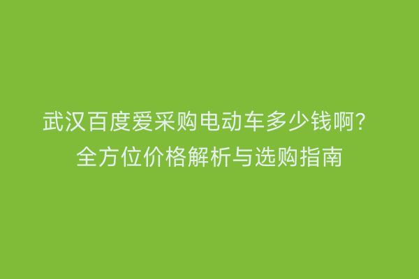 武汉百度爱采购电动车多少钱啊？全方位价格解析与选购指南
