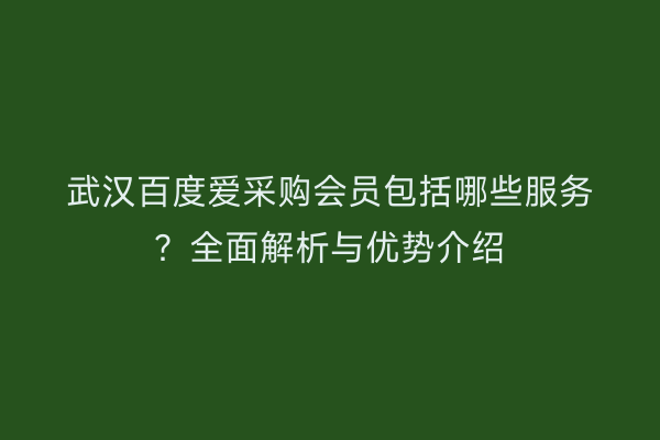 武汉百度爱采购会员包括哪些服务？全面解析与优势介绍