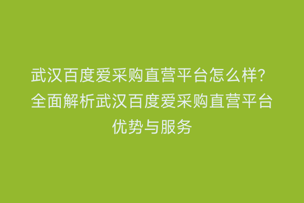 武汉百度爱采购直营平台怎么样？全面解析武汉百度爱采购直营平台优势与服务