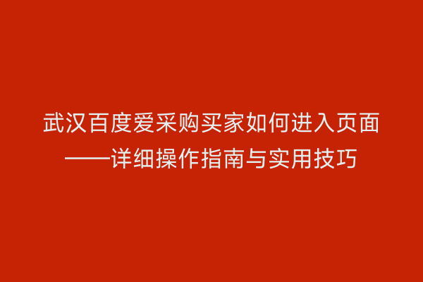 武汉百度爱采购买家如何进入页面——详细操作指南与实用技巧
