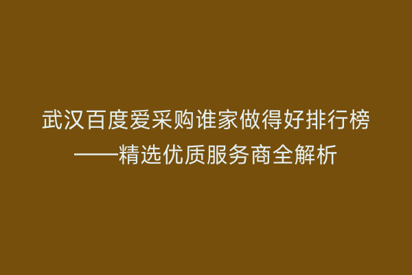 武汉百度爱采购谁家做得好排行榜——精选优质服务商全解析