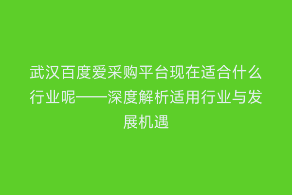 武汉百度爱采购平台现在适合什么行业呢——深度解析适用行业与发展机遇
