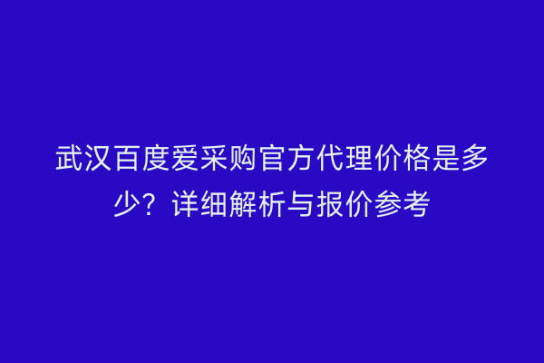 武汉百度爱采购官方代理价格是多少？详细解析与报价参考