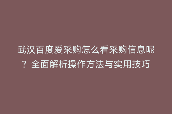 武汉百度爱采购怎么看采购信息呢？全面解析操作方法与实用技巧