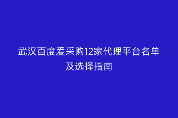 武汉百度爱采购12家代理平台名单及选择指南