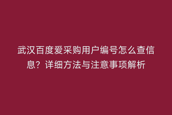 武汉百度爱采购用户编号怎么查信息？详细方法与注意事项解析