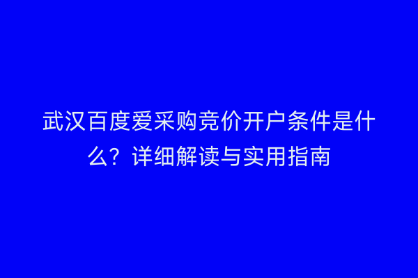 武汉百度爱采购竞价开户条件是什么？详细解读与实用指南
