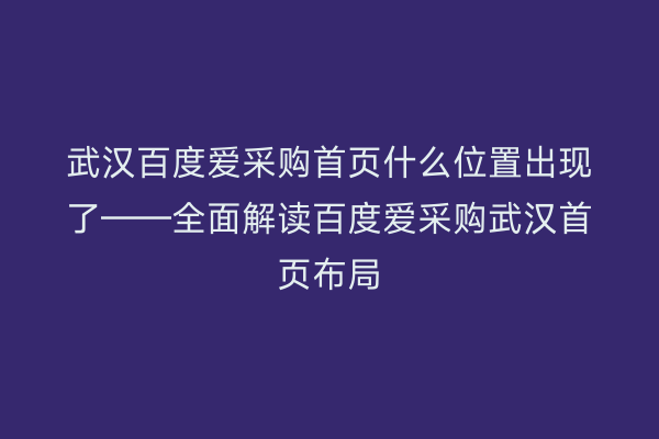 武汉百度爱采购首页什么位置出现了——全面解读百度爱采购武汉首页布局