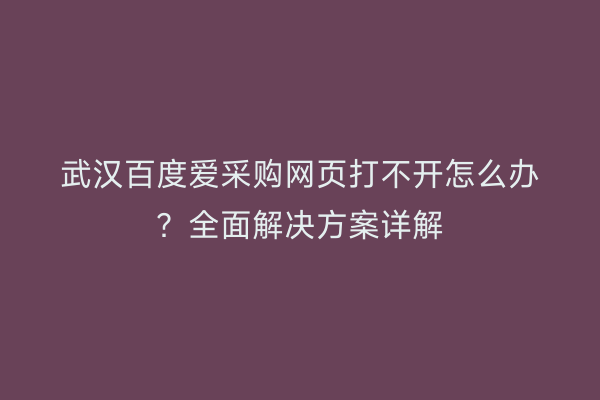 武汉百度爱采购网页打不开怎么办？全面解决方案详解