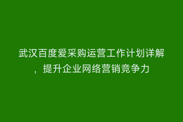武汉百度爱采购运营工作计划详解，提升企业网络营销竞争力