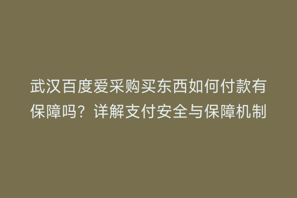 武汉百度爱采购买东西如何付款有保障吗？详解支付安全与保障机制