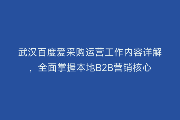 武汉百度爱采购运营工作内容详解，全面掌握本地B2B营销核心