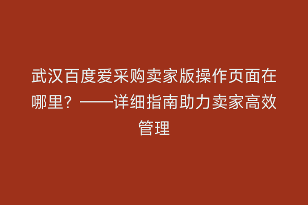 武汉百度爱采购卖家版操作页面在哪里？——详细指南助力卖家高效管理