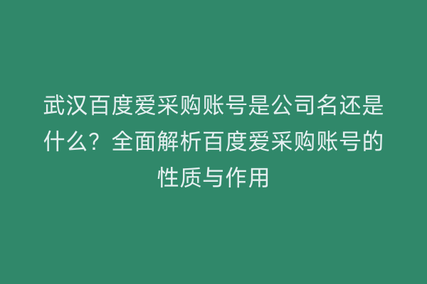 武汉百度爱采购账号是公司名还是什么？全面解析百度爱采购账号的性质与作用