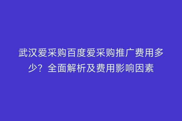 武汉爱采购百度爱采购推广费用多少？全面解析及费用影响因素