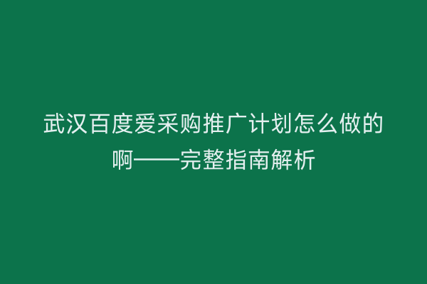 武汉百度爱采购推广计划怎么做的啊——完整指南解析