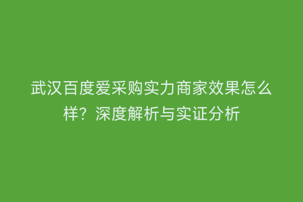 武汉百度爱采购实力商家效果怎么样？深度解析与实证分析