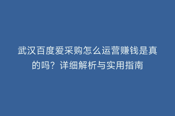 武汉百度爱采购怎么运营赚钱是真的吗？详细解析与实用指南