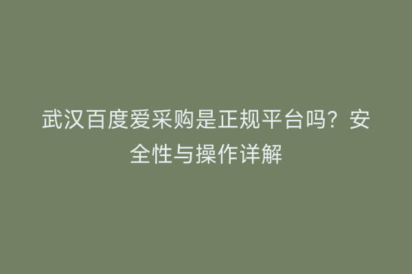 武汉百度爱采购是正规平台吗？安全性与操作详解