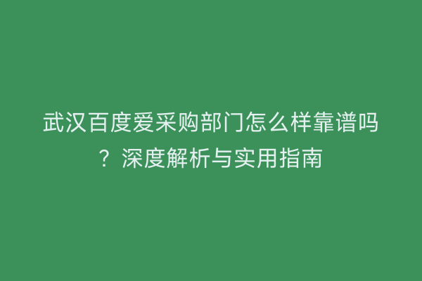 武汉百度爱采购部门怎么样靠谱吗？深度解析与实用指南