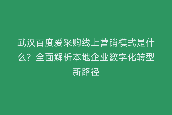 武汉百度爱采购线上营销模式是什么？全面解析本地企业数字化转型新路径