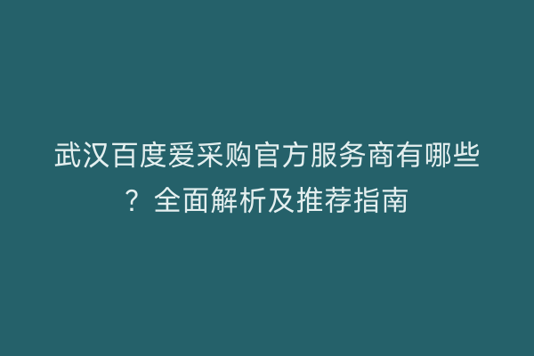武汉百度爱采购官方服务商有哪些？全面解析及推荐指南