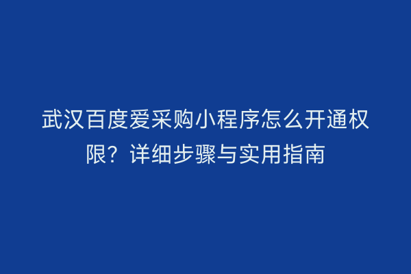 武汉百度爱采购小程序怎么开通权限？详细步骤与实用指南