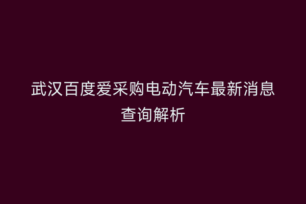 武汉百度爱采购电动汽车最新消息查询解析