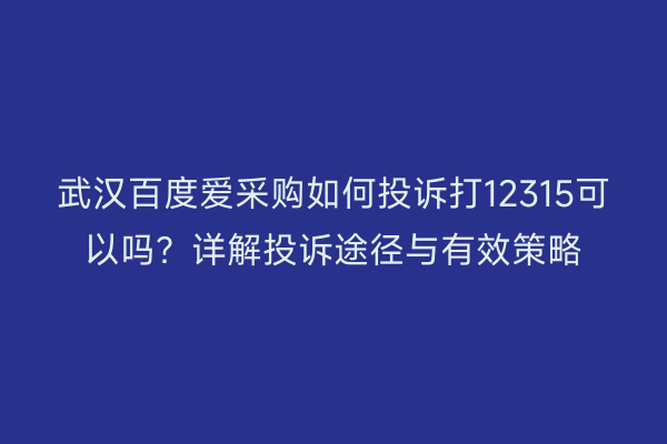 武汉百度爱采购如何投诉打12315可以吗？详解投诉途径与有效策略